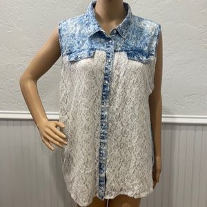 Lace Jean Pearl Snap Tank Top